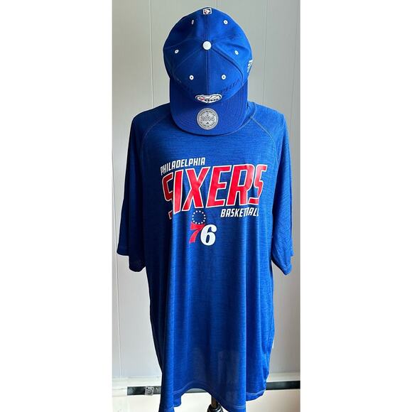 Philadelphia 76ers NBA Shirt XXL & 76ERS Flat Brim Adidas Snapback NBA Cap - Picture 1 of 13